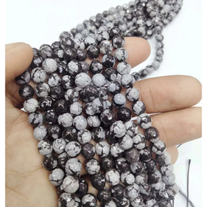 Cuentas de Obsidiana Copo de Nieve 100% Naturales, Piedras Preciosas de Alto Contenido de Carbono, Cuentas Redondas - Product Image 1