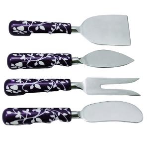 Ensemble de couteaux à fromage en acier inoxydable avec manche en résine bleue à motif floral, cadeaux élégants pour l'inauguration de la maison, ensemble personnalisé de 4 pièces - Product Image 5