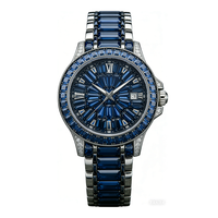 Montre Moissanite de luxe avec cristal saphir bleu, diamant, bracelet en acier inoxydable, étanche, affichage de la date, montre-bracelet pour femme