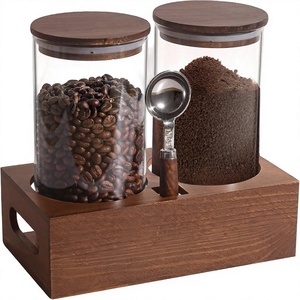 Modern <b>Large</b> Capacity Glass Coffee Bean Sealed <b>Jars</b> Coffee Sugar Container Set Double Compartment Desktop Organizer - Product Image 2