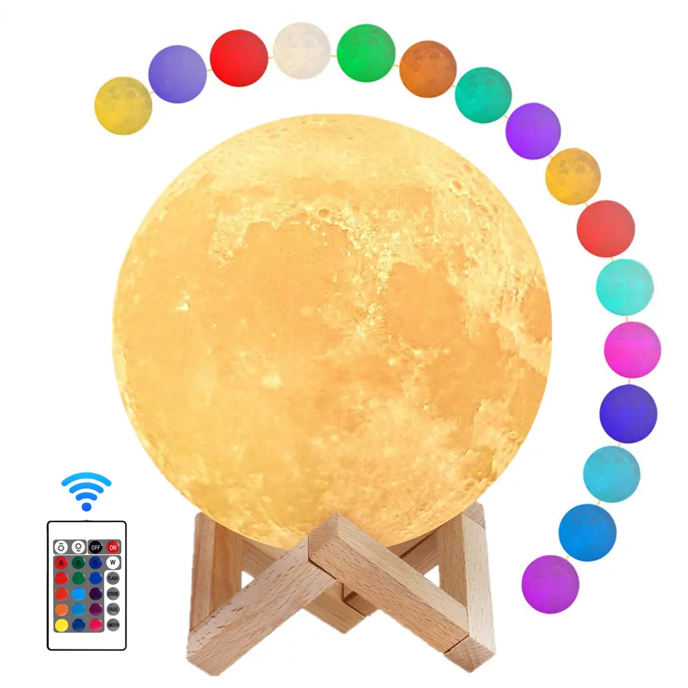Indoor Decoration Remote Control Multicolor Enchanting Luna 12cm RGB Moon Light Lamp