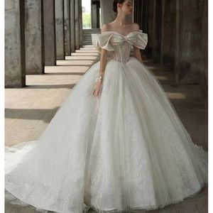 <span class=keywords><strong>Robe</strong></span> <span class=keywords><strong>de</strong></span> mariée épaules dénudées, nouvelle collection, élégante, en tissu principal texturé <span class=keywords><strong>de</strong></span> qualité supérieure, style français, <span class=keywords><strong>grande</strong></span> traîne légère, pour femmes enceintes - Product Image 1