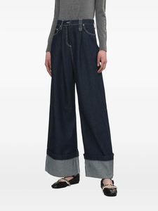 Customizáveis calças jeans de cintura alta estilo vintage para mulheres soltas ajuste respirável confortável sólido azul escuro casual para todos - Product Image 4