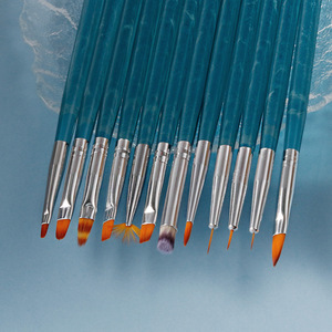 Lot de 12 pinceaux en nylon pour nail art – Kit de manucure professionnel pour décoration d'ongles en gel (sculpture, liner, ombré, pincel éventail, marguerite, rond, plat) - Product Image 5