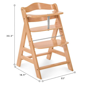 Silla Alta Convertible 3 en 1 de Madera Natural para Bebés y Niños Pequeños, 3 Niveles, 2 Bandejas de Madera Ajustables, 8 Niveles de Altura Ajustables - Product Image 4