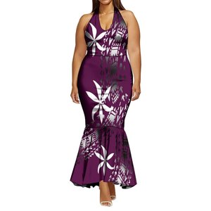 DropshippingカスタムEleiトライバルプリントサイドジッパードレスエレガントレディースマーメイドホルタードレスハワイデザインフィッシュテールドレス - Product Image 4