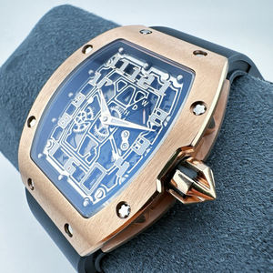 Montre chronographe en titane doré de forme tonneau, miroir en cristal de saphir multi-niveaux, mouvement ultra-fin, montre pour homme - Product Image 4