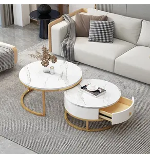 Tabela de café redonda luxuosa, sala de estar mdf, mármore, mesa de café moderna