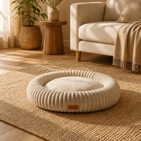 Lit orthopédique pour chien et chat en velours côtelé, avec rebord surélevé, garnissage ultra-doux en peluche, housse amovible et lavable, antidérapant, multicolore, OEM, vente en gros pour animaux de compagnie