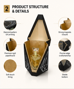 Emballage de parfum noir de forme spéciale avec doublure en papier doré et film holographique pour cadeaux de parfums de luxe, boîte à parfum - Product Image 2