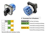Interruptor Rotatorio de Leva 2P-8 Terminales con Función de Bloqueo, Ideal para Inversión de Motor, Distribución de Energía y Selección de Circuitos