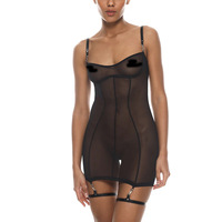 Ensemble de lingerie sexy et provocante, robe noire en maille transparente, string, ensemble 3 pièces avec gants, cercles de jambe en PU, harnais, fermeture métallique, lingerie
