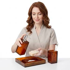 Modern Resin Portable Bathroom Set Rectangle Five-Piece Soap Dish <b>Toothbrush</b> <b>Holder</b> Soap Dispenser Tray Wall-Mounted Convenient - Product Image 1