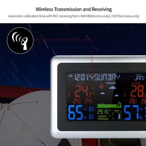 Higrometer Suhu Nirkabel yang Dikendalikan Radio Prakiraan Cuaca Layar Berwarna Kalender Stasiun Cuaca Jam Alarm Elektronik - Product Image 2