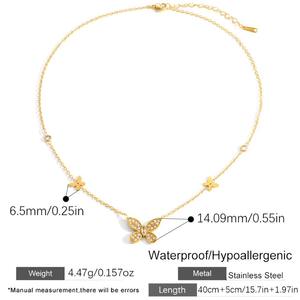 Collar de Moda con Cadena de Acero Inoxidable Chapado en Oro de 18k con Diseño de Mariposa, Estrella <span class=keywords><strong>y</strong></span> <span class=keywords><strong>Luna</strong></span>, Modelo N595 - Product Image 6