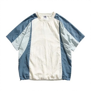 T-shirt unisexe ample à cordon de serrage, respirant et à séchage rapide, imprimé couleur unie, style hip-hop tissé, collection été 2024, avec logo graphique personnalisé pour homme - Product Image 3
