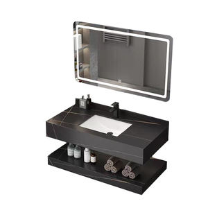 <span class=keywords><strong>Lavabo</strong></span> de baño de pizarra de oro negro de doble capa de gama alta moderno combinación de espejo LED inteligente <span class=keywords><strong>lavabo</strong></span> de pizarra de oro negro - Product Image 1