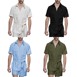 Summer New Casual Sports <b>Jumpsuit</b> Suit <b>Men's</b> Loose Short-Sleeved T-shirt Shorts Polyester/Cotton Breathable Lightweight - Product Image 1