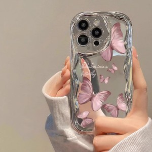 Custodia per Cellulare alla Moda con Stampa di Farfalle <span class=keywords><strong>Rosa</strong></span>, Bordo Ondulato Crema, Finitura a Specchio Elettroplaccata per <span class=keywords><strong>iPhone</strong></span> 11 12 <span class=keywords><strong>13</strong></span> 14 15 16 17 <span class=keywords><strong>Pro</strong></span> Max - Product Image 3