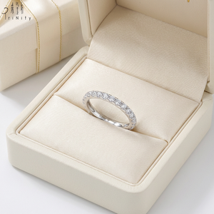 Anillo de Diamantes Naturales en Oro Blanco Sólido de 18K, Elegante y Popular, Anillo Apilable de Media Eternidad para Uso Diario de Mujeres - Product Image 6