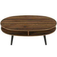 Table basse ovale classique au fini bois naturel apaisant incurvé direct d'usine avec étagère ouverte en noyer