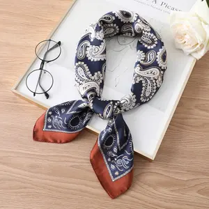 High Quality Fashion elegant custom printed silk lady scarves soft feeling Paisley pattern Women Square Stain Silk Scarf