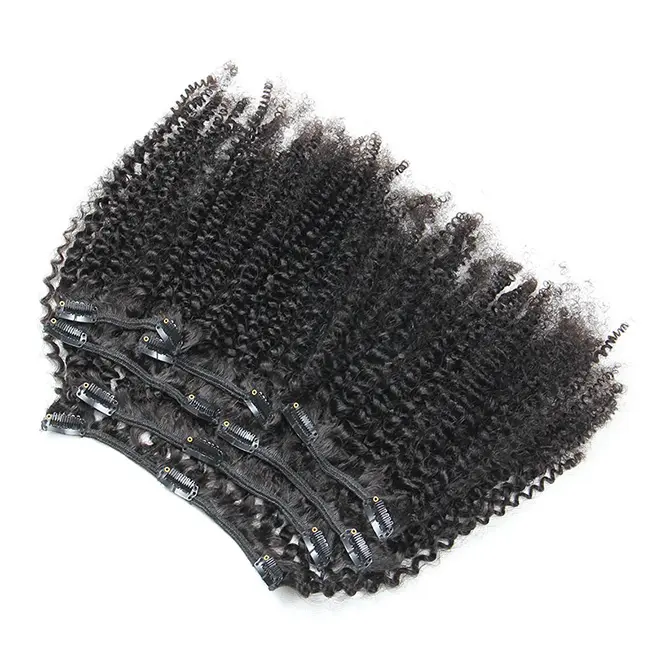 Для наращивания на всю голову необработанные 10 шт./компл. clipins сырья камбоджийские кудрявые волосы на заколках для наращивания из натуральных волос бесшовные для чернокожих женщин