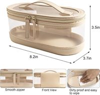 Tas perlengkapan rias wajah bepergian bening casing perawatan kulit krem dengan ritsleting ganda putih Organizer dudukan kulit kosmetik rias kecil