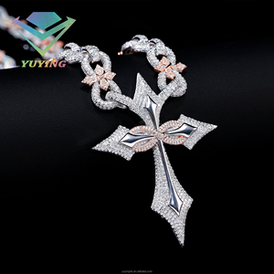 Customized Rose Gold 2 Tones Infinity Cuban Link <b>Chains</b> Solid 925 <b>Silver</b> Moissanite Clover Cross Charms Pendant <b>Chain</b> Jewelry - Product Image 3