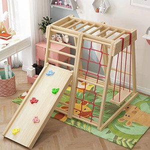 Estructura de juego interior de madera con tobogán y red de cuerda para niños de 2 a 8 años, diseño unisex. - Product Image 3