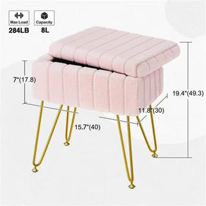 Tabouret de maquillage en velours rose avec pieds dorés 15,7x11,8x19,4 pouces pour la vanité de la chambre à coucher - Product Image 1