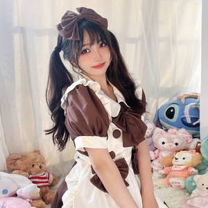 Vestido Lolita de Chocolate con Cuello Peter Pan y Manga Corta, Estilo Maid, para Uso Diario Casual - Product Image 2