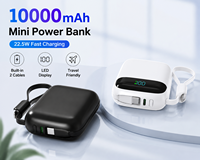 Mini batterie Li-polymère 10000 mAh, Power Bank haute puissance 22,5 W, charge rapide, deux câbles intégrés, chargeur portable, écran LED