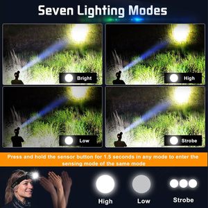 Mecha láser blanca de emergencia Zoom potente 180 grados corriendo 4 modos impermeable recargable Usb Led cabeza antorcha faros - Product Image 3