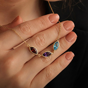 Collana con Ciondolo Personalizzato in Acciaio Inox 316L Placcato Oro 18K, Catena per Clavicola Impermeabile OEM ODM con Pietra Portafortuna per Donne - Product Image 3