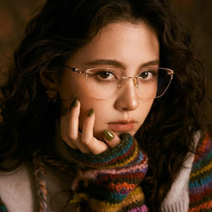 Gafas de montura completa con corte de diamante para miopía, gafas de moda para mujer, estilo ojo de gato, oro rosa, montura de gafas de titanio puro ultraligera, cara ovalada 9052 - Product Image 2