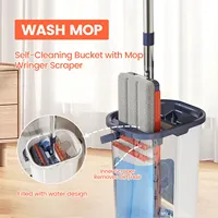 Grand seau de vadrouille à sol plat avec poignée magique extensible et tampons en microfibre lavables à usage domestique humide/sec avec ensemble d'essoreuses