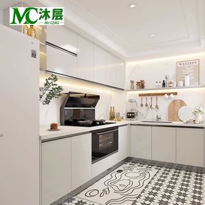 Ensemble d'armoires de cuisine style loft industriel, bois récupéré, marbre, verre, charnières, tiroir, panier, étagères ouvertes, accessoires en métal - Product Image 4