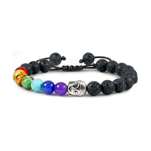 Bracelets en pierre de cristal naturel Reiki 7 Chakra Healing Beads Bracelet Black Lava Buddha Bangles pour cadeaux - Product Image 1