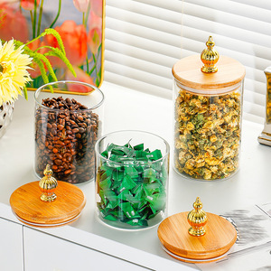 Glass Jars With Wooden Lids 500ml Sealed Storage For Tea Coffee <b>Kitchen</b> Use - Product Image 3