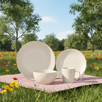 Service de table en grès blanc de qualité supérieure, 4 pièces |   Porcelaine émaillée élégante, compatible micro-ondes et four