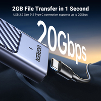 Boîtier SSD UGREEN M2 20 Gbit/s USB 3.2 Gen2 USB-C, adaptateur externe NVMe SATA M.2 SSD avec clés M B&M, étui et sac pour disque dur
