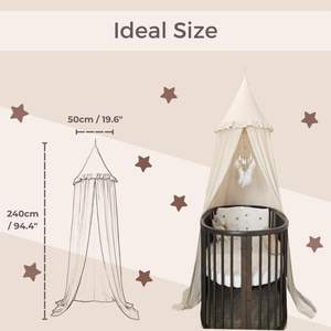 <span class=keywords><strong>Baldacchino</strong></span> per Letto Bambini con Volant in Colori Pastello Neutri, Tenda in Cotone e Poliestere per Cameretta, Zanzariera per Culla - Product Image 3