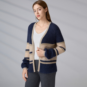 Suéter de Punto a Rayas para Mujer, Talla Europea, Estilo Vintage, Otoño Invierno, Lujoso, Manga Larga, Cárdigan de Mohair - Product Image 4