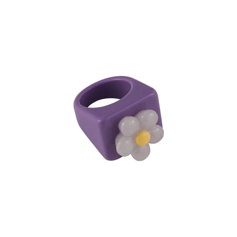 MISSNICE Acrylic sweet flower ring ~ ins niche design resin fun fun contrast color small fresh ring female