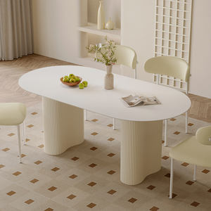 الحد الأدنى كريم أبيض بيضاوي الحجر متكلس مجموعة 6 كراسي الرخام طاولة مطعم كرسي أثاث غرفة الطعام - Product Image 3