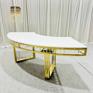 Mesa Redonda de Acero Inoxidable Dorado Personalizada con Cristales Colgantes para Eventos, Banquetes, Cenas, Bodas, Media Luna <span class=keywords><strong>Blanca</strong></span>, Luna Llena - Product Image 6