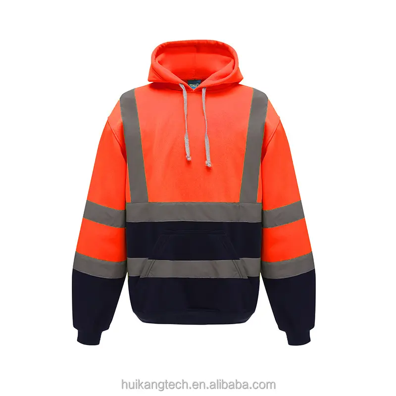 Hi-Vis Hooded Pullover Sweatshirt Safety Hoody High Visibility Shirts for Men or Women With Reflectors Workwear