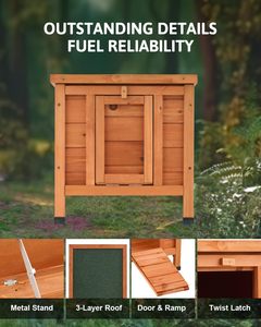 Casa para gatos al aire libre, casa para conejos resistente a la intemperie, escondite de madera adecuado para gatos, conejos, hábitat de animales pequeños - Product Image 4