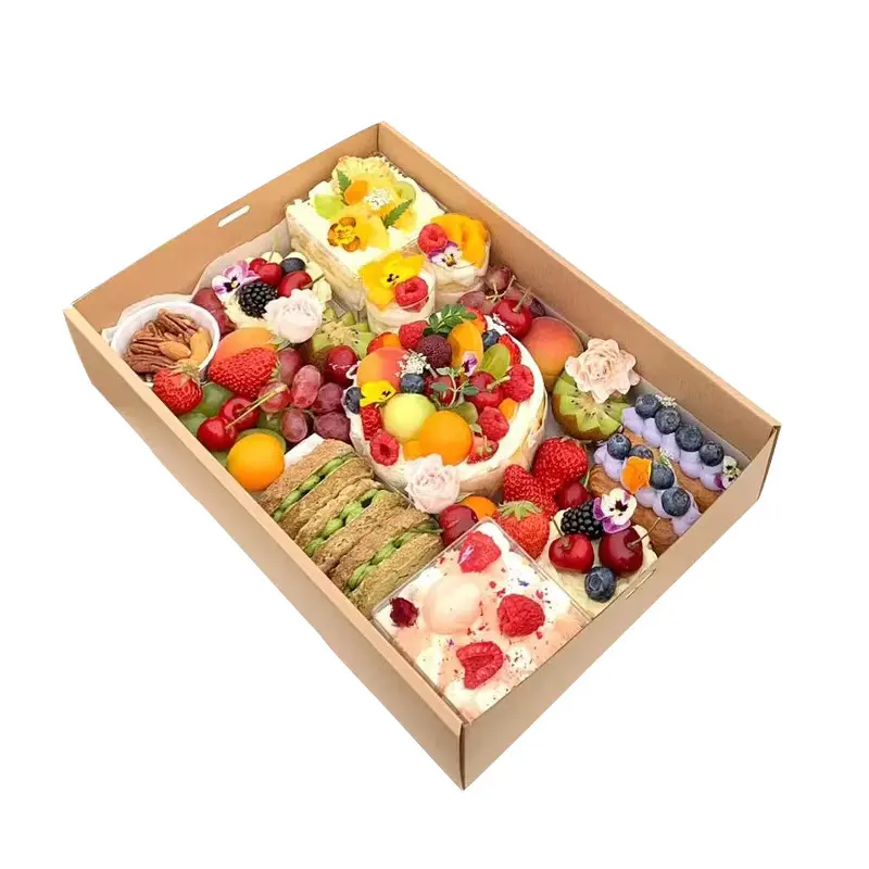 Gıda meyve oluklu kutu piknik paket kutusu şeffaf plastik Windows yemek kabı